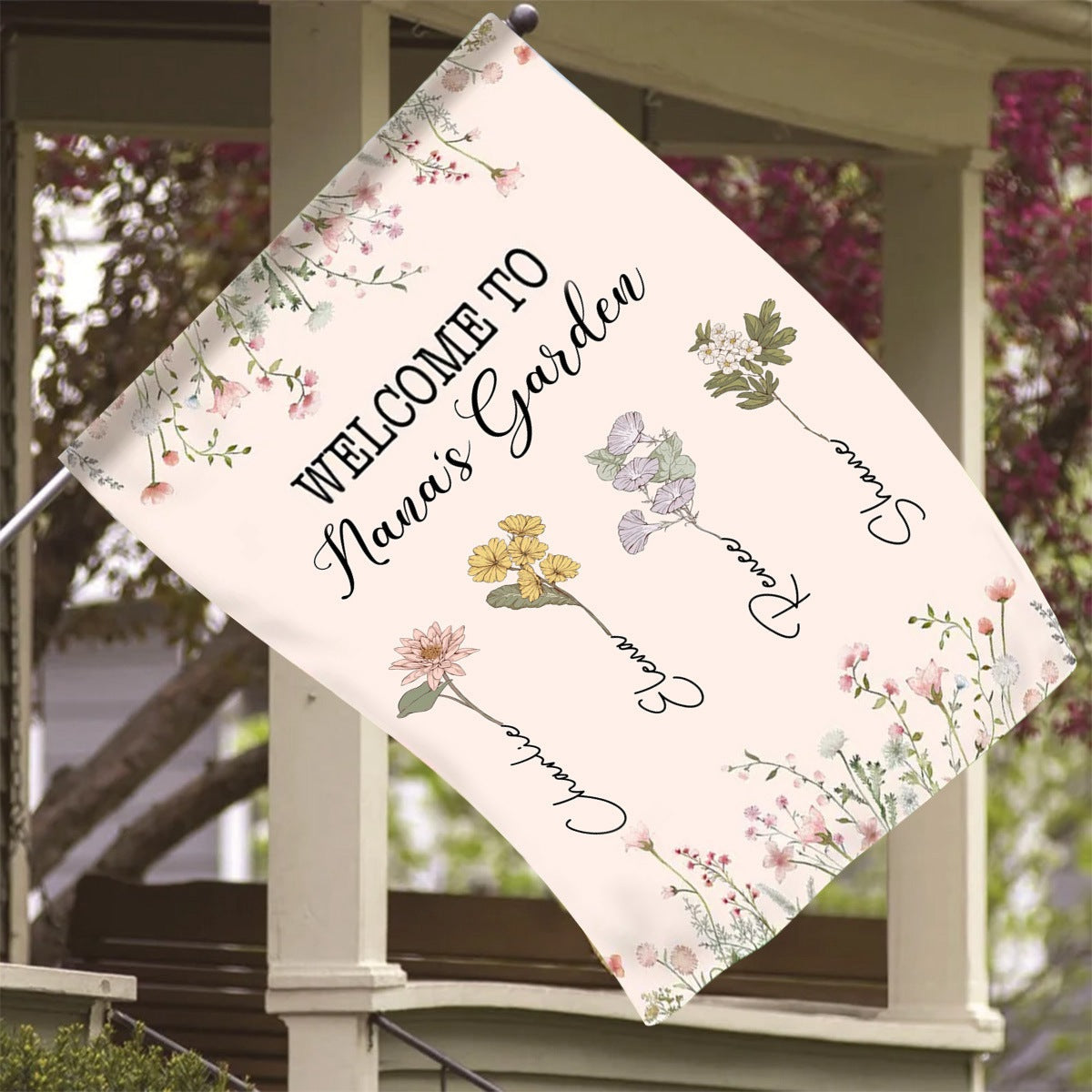 Personalized Welcome To Nana's Garden Birth Month Flowers Garden Flag