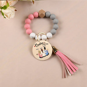 Personalized Silicone Wristlet Keychain Bracelet - Besties Forever Sitting Together