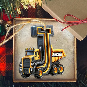 Alphabet Letter Construction Truck Personalized Christmas Acrylic Ornament