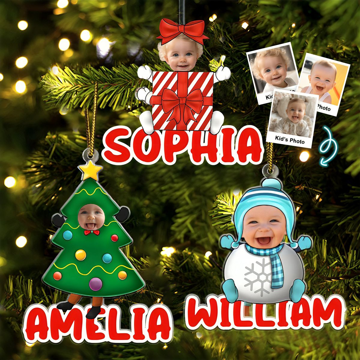 Custom Photo Christmas Cosplay Grandkids - Personalized Cutout Acrylic Ornament