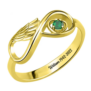 Personalized Infinity Angel Wing Memorial Birthstone Ring