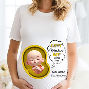 Mommy See You Soon From Baby - Happy Mother's Day Personalized Pure Cotton T-Shirt, Custom Pregnancy Reveal Shirt Gift For Expecting Moms