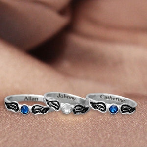 For Memorial - Personalized Name Birthstone Angel Wing Ring