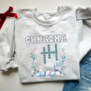 Personalized Bunny Easter Grandma Mom Kids Crossword Puzzle Sweatshirt