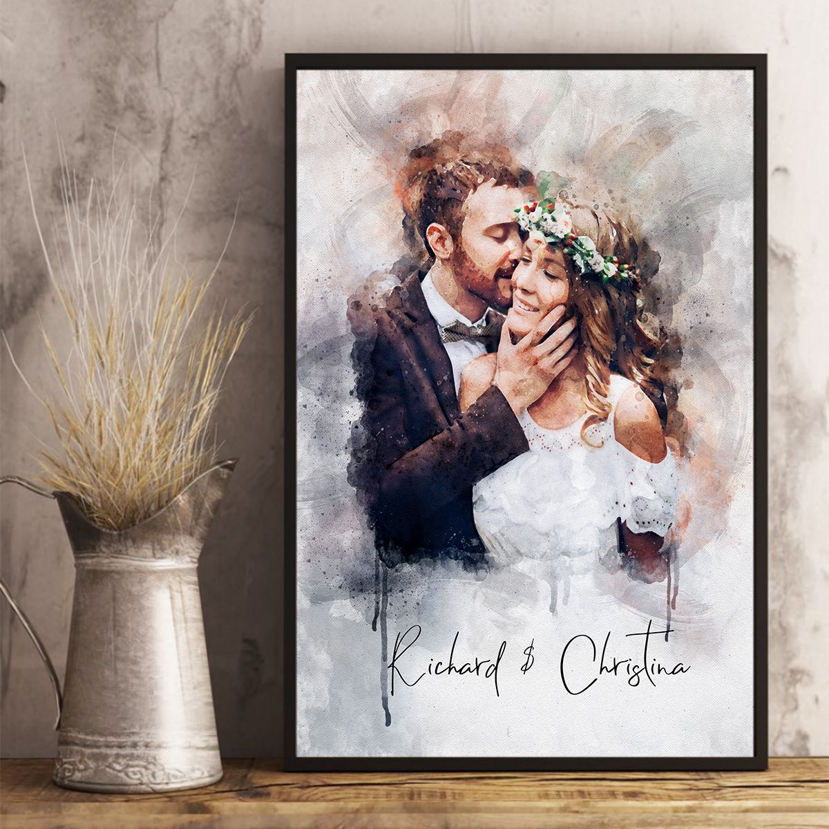 Personalized Art Print from Photo, Couple Watercolor Portrait Gift for Wedding Anniversary Engagement