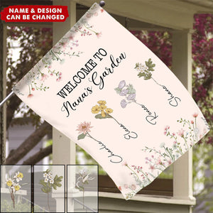 Personalized Welcome To Nana's Garden Birth Month Flowers Garden Flag