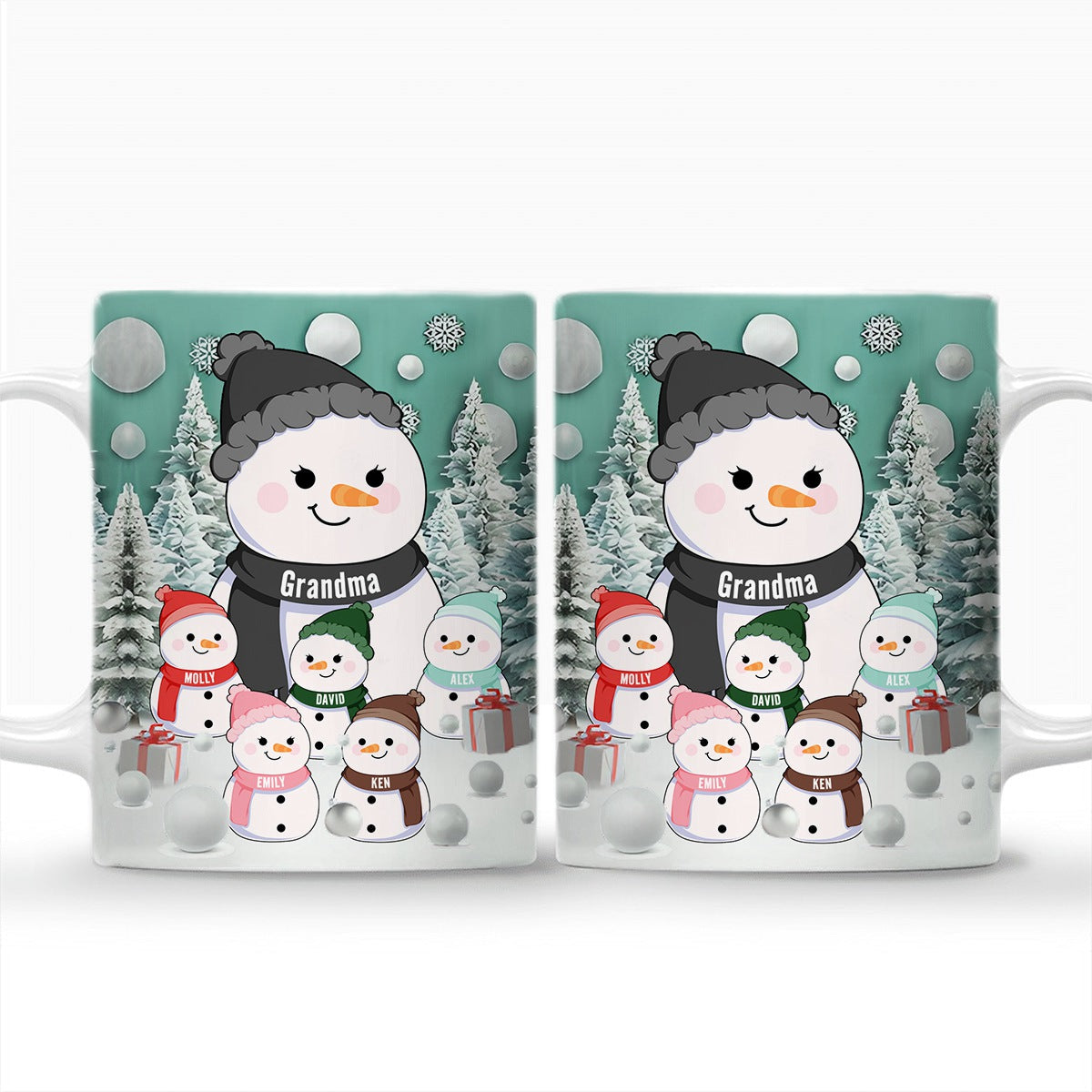 Christmas Snowman Grandma Grandpa Grandkids - Personalized Mug Xmas Gift