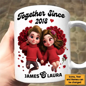 Gift For Couple Together Since Cartoon Style Personalized Ceramic Accent Mug