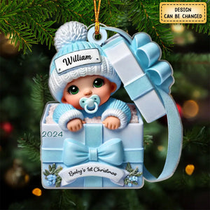 Baby Inside Gift Box Personalized Acrylic Ornament, Lovely Keepsake to Celebrate Baby's First Christmas