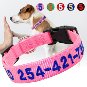 Personalized Multicolor Adjustable Reflective Strips Dog Collar with Embroidered Pet Name and Phone Number