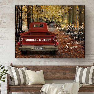 Personalized Couple Gift God Blessed The Broken Road Vintage Truck Canvas Poster