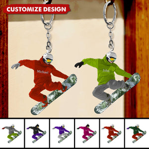 Personalized Snowboarding Athletes - Christmas Shaped Keychain For Skiers