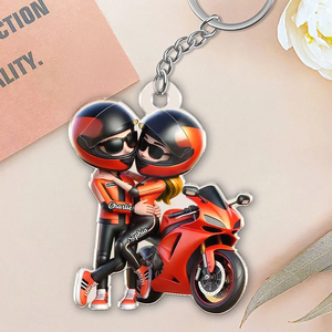 Motorcycle Pretty Cartoon Couple Personalized Acrylic Keychain,Gift For Biker Couple