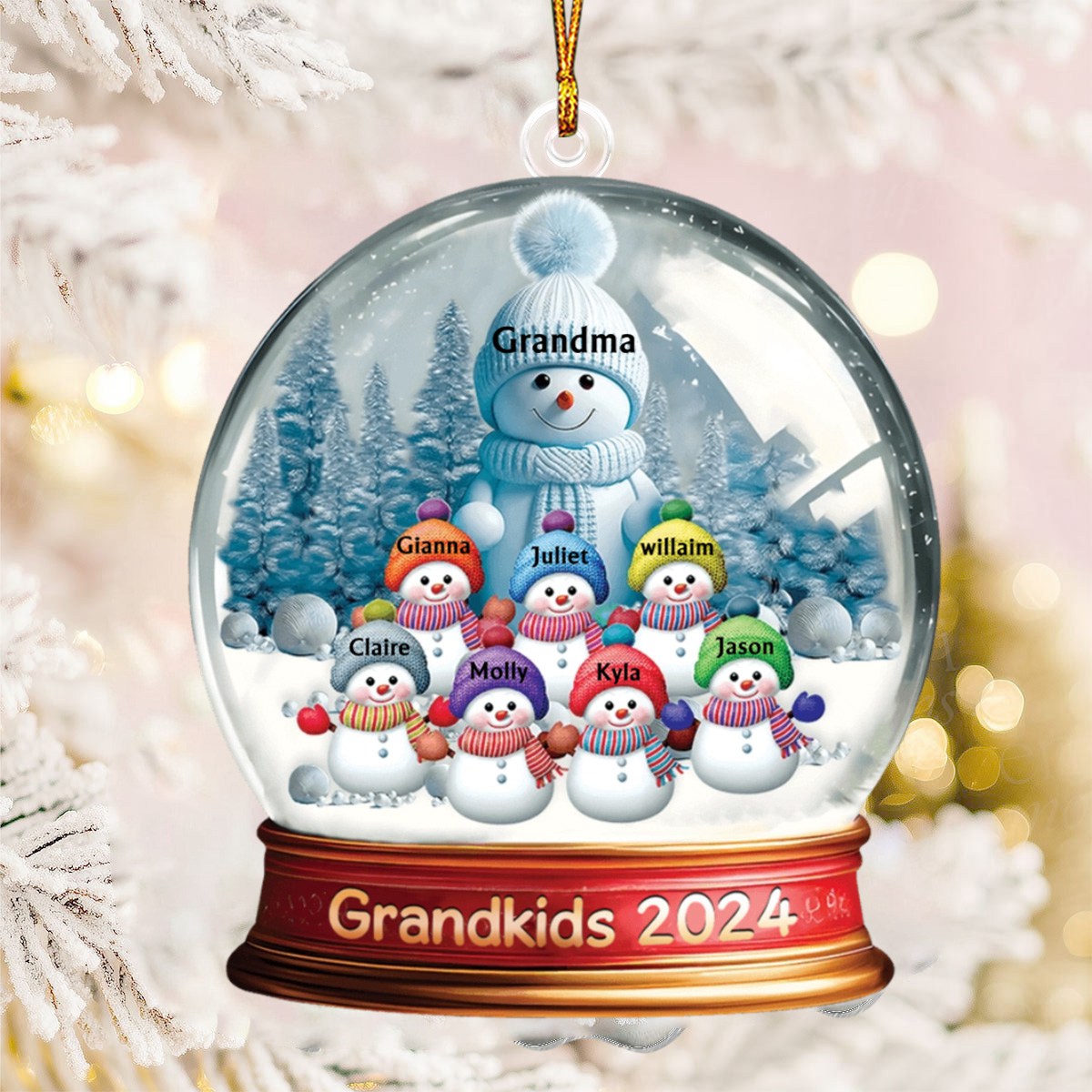 Personalized Custom Grandma With Grandkids Snowball Ornament