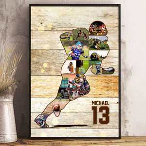 Personalized American Football Photo Collage Canvas Poster,Gift For Football Coach