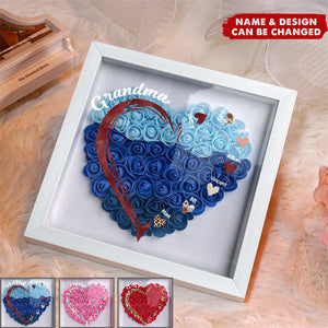 Personalized Grandma and Grandkids Heart Flower Shadow Box