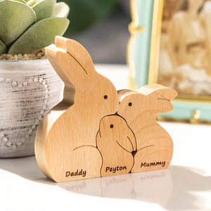 Personalised Wooden Family Cuddling Bunnies Puzzle Tabletop Decoration Easter Gift for Kids