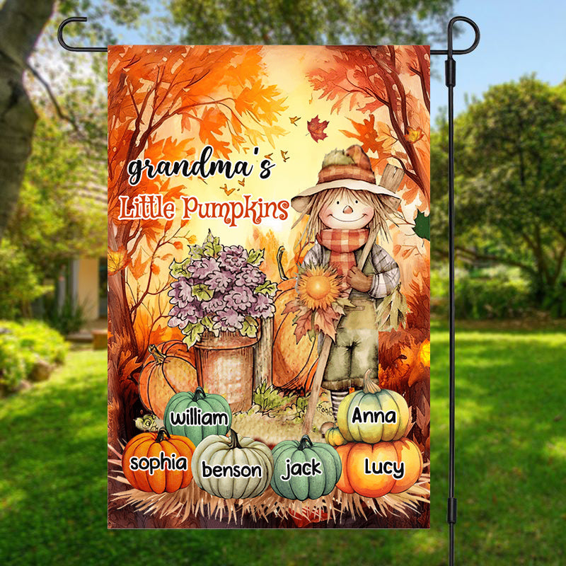 Grandma, Mom Little Pumpkins Scarecrow With Pumpkins Personalized Flag