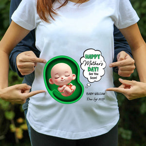 Mommy See You Soon From Baby - Happy Mother's Day Personalized Pure Cotton T-Shirt, Custom Pregnancy Reveal Shirt Gift For Expecting Moms