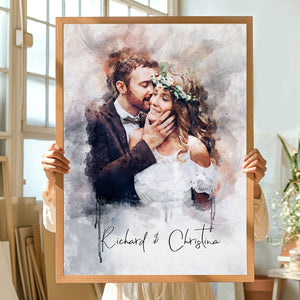 Personalized Art Print from Photo, Couple Watercolor Portrait Gift for Wedding Anniversary Engagement