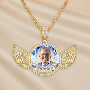 Personalized Memorial Photo Necklace with Wings