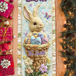 Happy Easter Flower Basket Bunny & Eggs - Personalized Table Runner