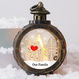 Personalized Christmas Candlelight LED Lantern Family Bear Lamp