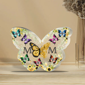 Mom And Kids Floral Butterflies - Personalized Gift For Mother Custom Shaped Acrylic Plaque