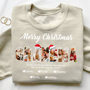 Gift for Mom Grandma To Us You Are The World Family Christmas Personalized Sweatshirt