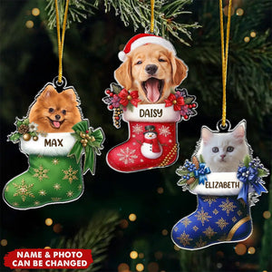 Happy Howlidays With All Our Love - Personalized Photo Dog & Cat Christmas Acrylic Ornament