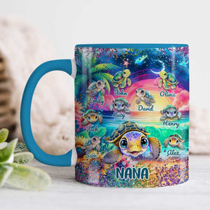 Sparkling Glitter Ocean Sea Turtle Grandma Auntie Mom Kids - Personalized 15oz Mug