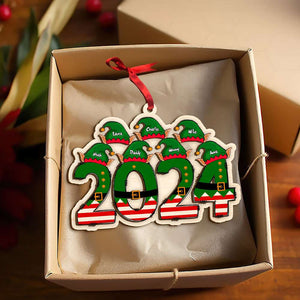 Elf Family Movie Lover Personalized Christmas 2 Layered Wooden Ornament