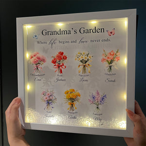 Customized Mom's Garden Birth Flower Light Frame Box