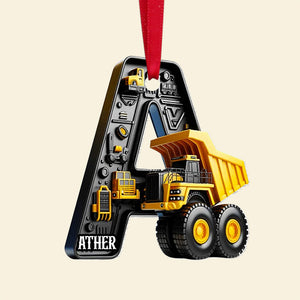 Alphabet Letter Construction Truck Personalized Christmas Acrylic Ornament