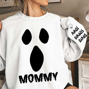 Spooky Ghost Face Grandma Mom Custom Kids Name Personalized Sweatshirt