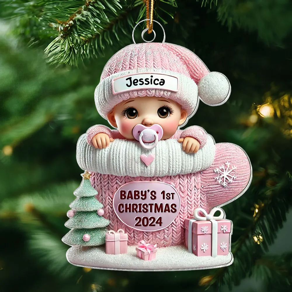 Baby In Mitten - Baby's First Christmas Personalized Acrylic Ornament