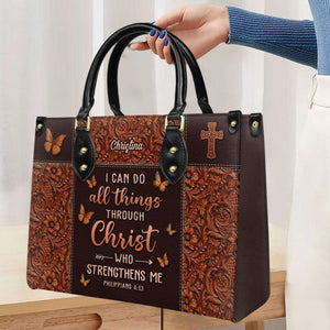 Personalized I  can do all things through Christ who strengthen me-Bible Verse Leather Bag