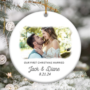 Personalized Photo Couple First Christmas Married Christmas Ceramic Ornament