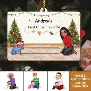 Baby's First Christmas 2024 - Personalized Family Wooden Slider Card Ornament