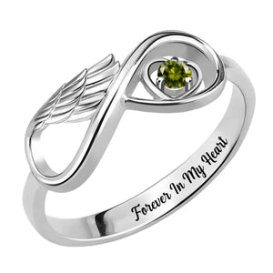 Personalized Infinity Angel Wing Memorial Birthstone Ring