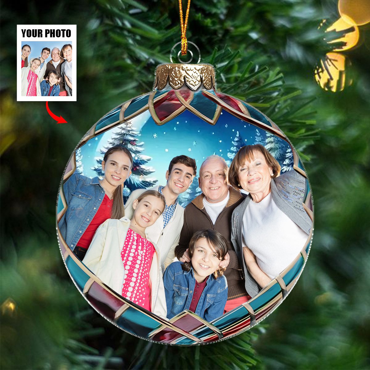 Custom Photo Christmas Good Cheer Is Found With Family Personalized Ornament