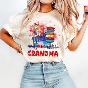 Grandma Kids Flower Fireworks- 4th Of July Independence Day -  Personalized T-shirt