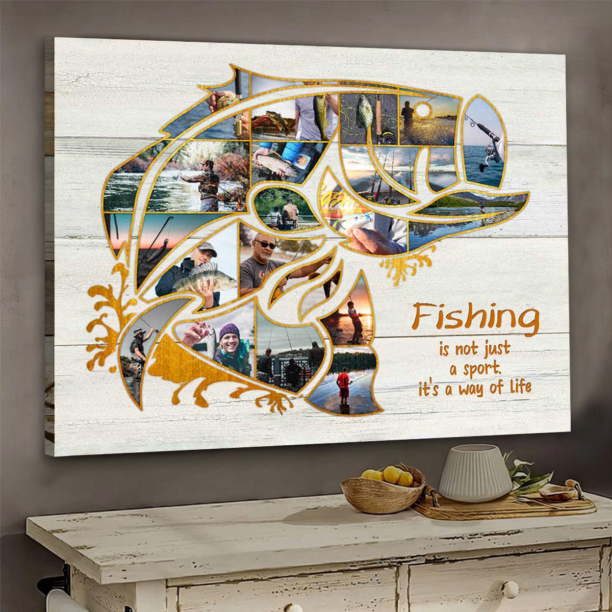 Personalized Fishing Collage Poster Canvas, Bass Fishing Wall Art, Unique Gifts For Fishermen