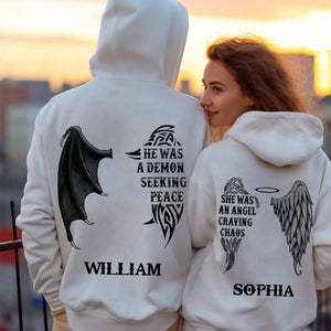 Personalized Demon Angel Love Couple Pullover Hoodie