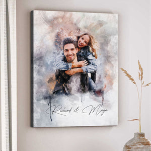 Personalized Art Print from Photo, Couple Watercolor Portrait Gift for Wedding Anniversary Engagement