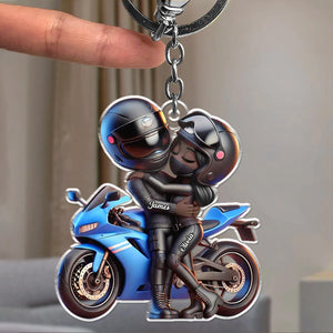 Motorcycle Pretty Cartoon Couple Personalized Acrylic Keychain,Gift For Biker Couple