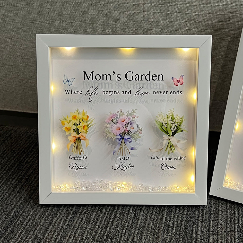 Customized Mom's Garden Birth Flower Light Frame Box