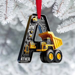 Alphabet Letter Construction Truck Personalized Christmas Acrylic Ornament