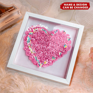 Personalized Grandma and Grandkids Heart Flower Shadow Box