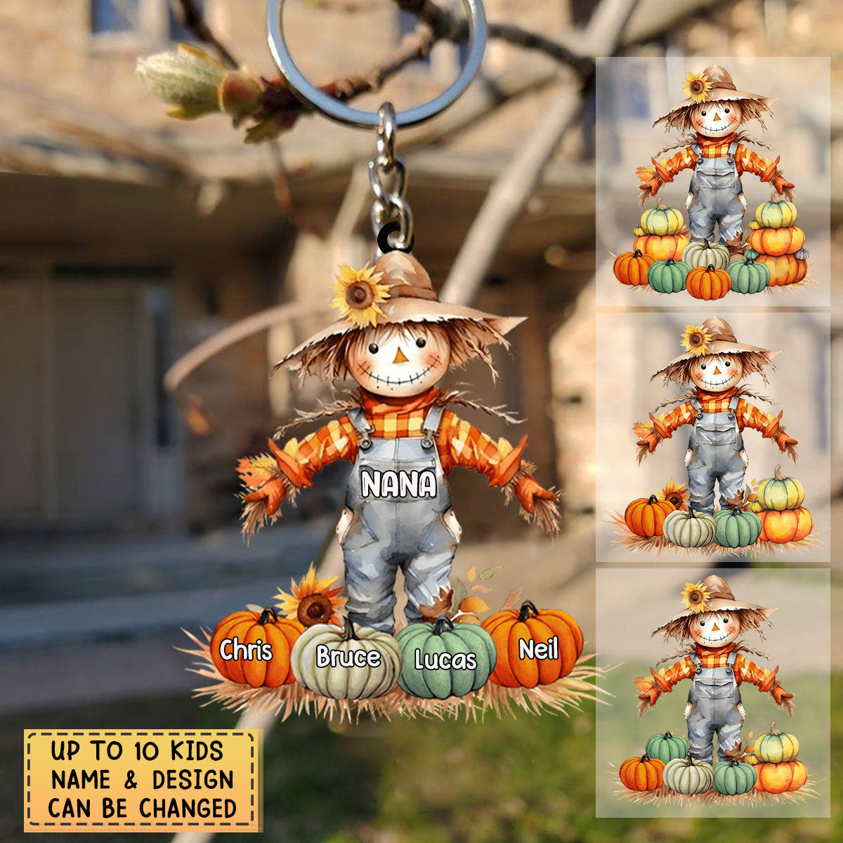 Personalized Acrylic Keychain - Gift For Grandma Pumpkin - Fall Season Scarecrow